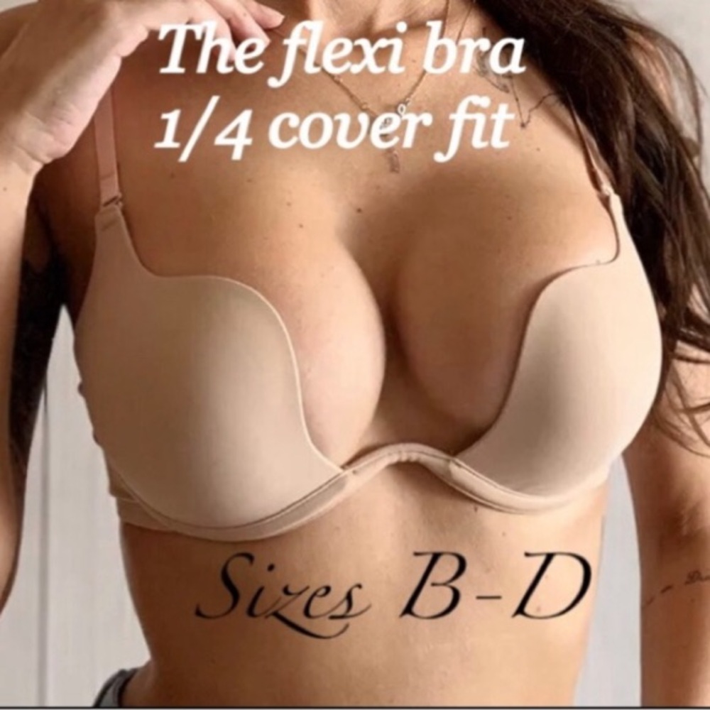 NWT B-D backless deep plunge multiway BEIGE padded 1/4 cup flexi push up bra